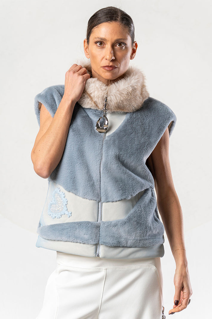 Elisa Cavaletti Blue Teddy Faux Fur Gilet Sleeveless ELW267014504 16086