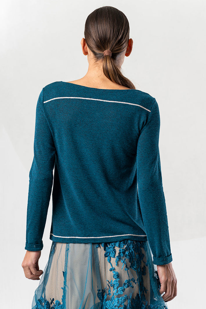 Elisa Cavaletti Teal Blue Keyhole Neck Top ELW265055100 19052
