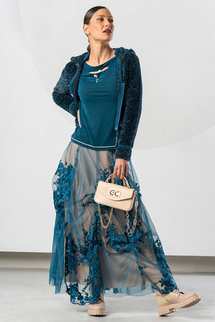 Elisa Cavaletti Teal Blue Keyhole Neck Top ELW265055100 19052