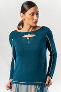 Elisa Cavaletti Teal Blue Keyhole Neck Top ELW265055100 19052