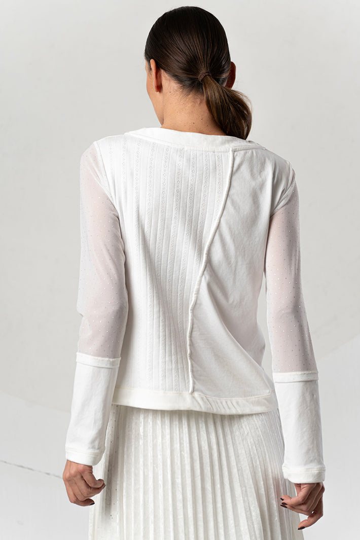 Elisa Cavaletti White Embellished Mesh Sleeeve Jumper ELW265011813 03149