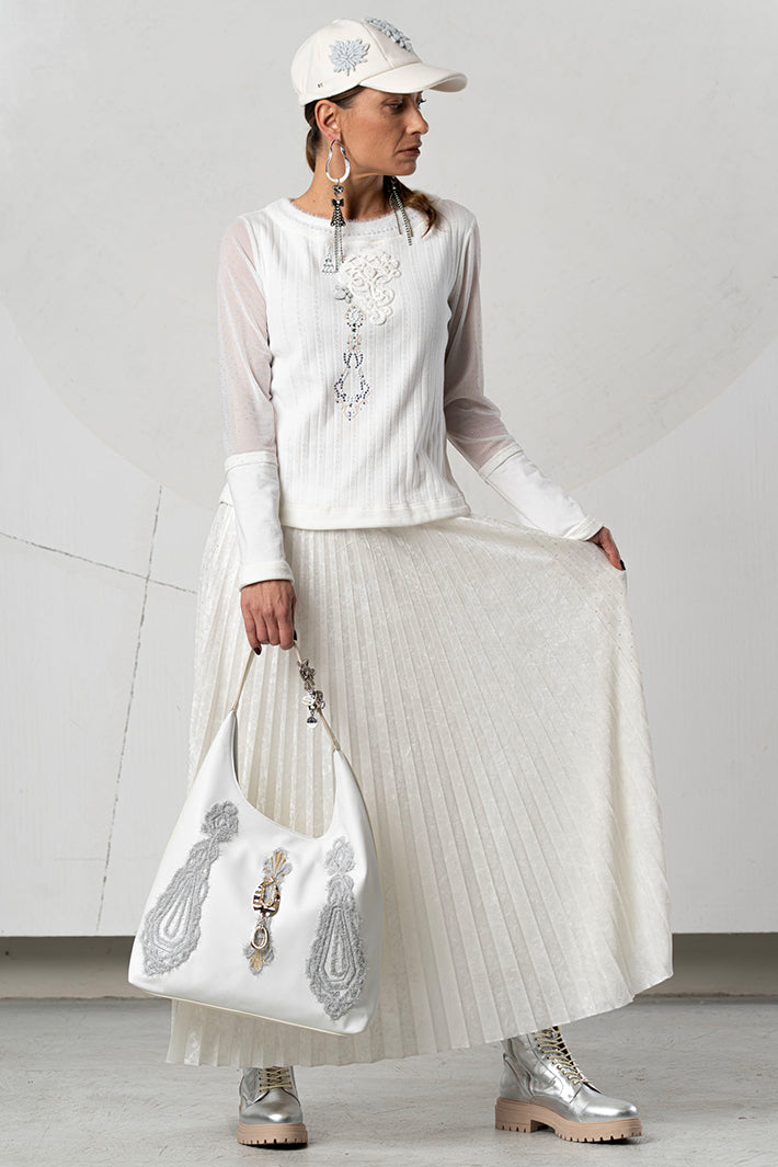 Elisa Cavaletti White Embellished Mesh Sleeeve Jumper ELW265011813 03149