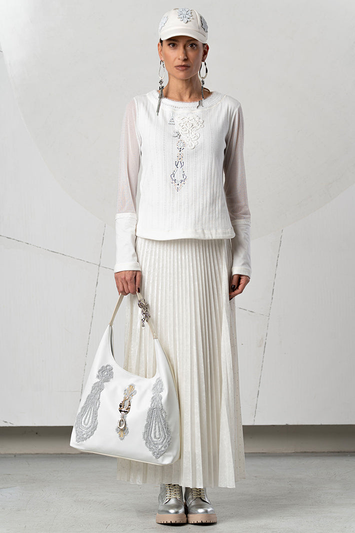 Elisa Cavaletti White Embellished Mesh Sleeeve Jumper ELW265011813 03149