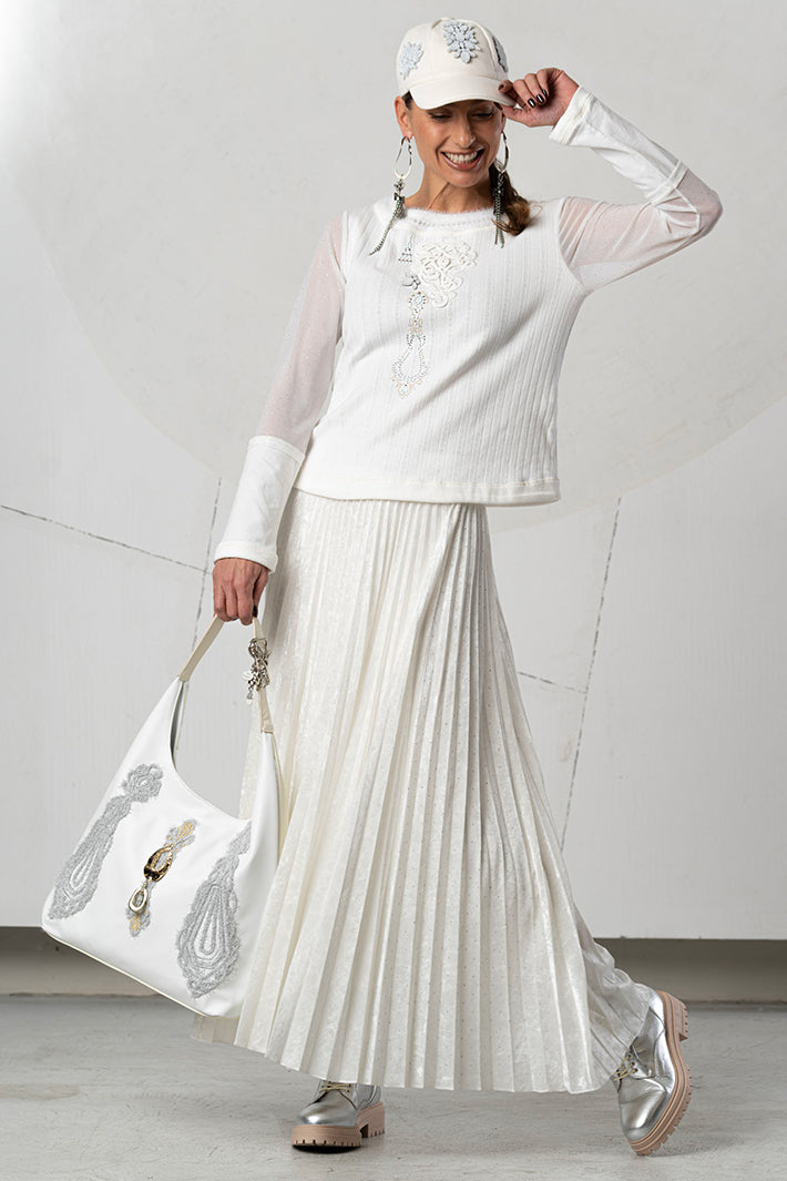 Elisa Cavaletti White Embellished Mesh Sleeeve Jumper ELW265011813 03149