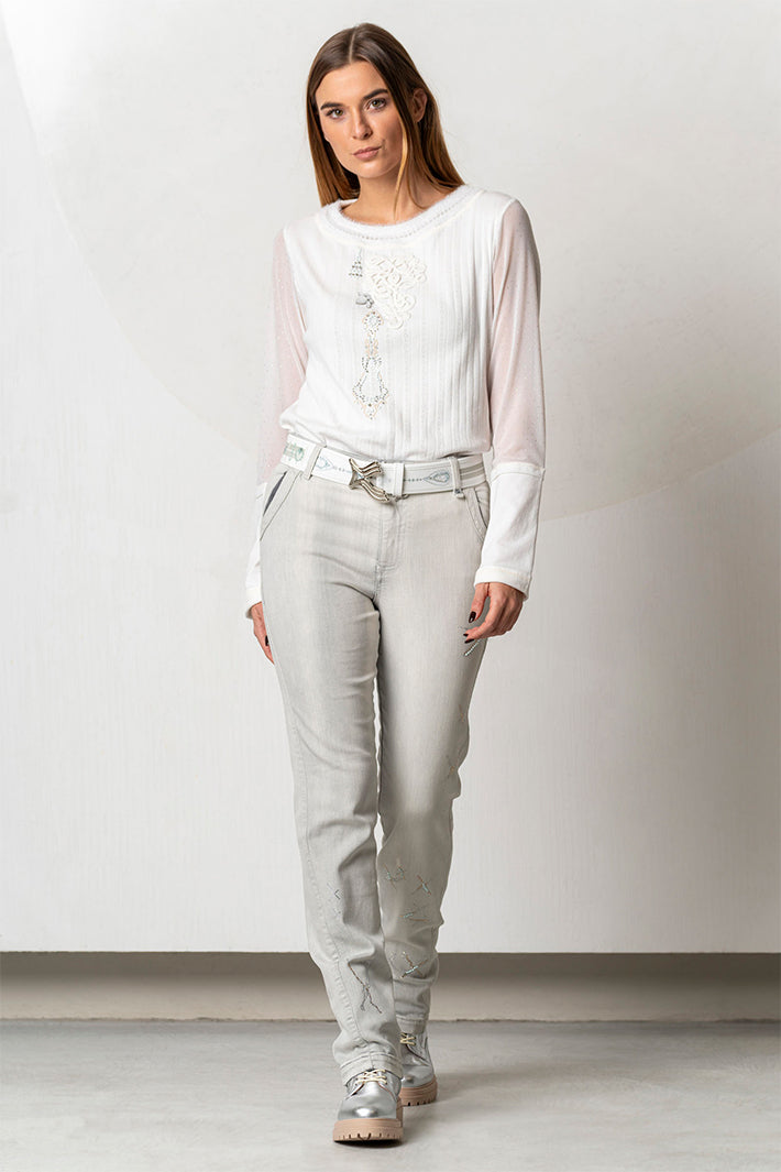 Elisa Cavaletti White Embellished Mesh Sleeeve Jumper ELW265011813 03149