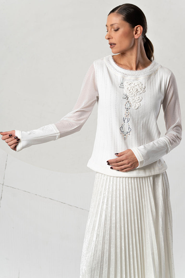 Elisa Cavaletti White Embellished Mesh Sleeeve Jumper ELW265011813 03149