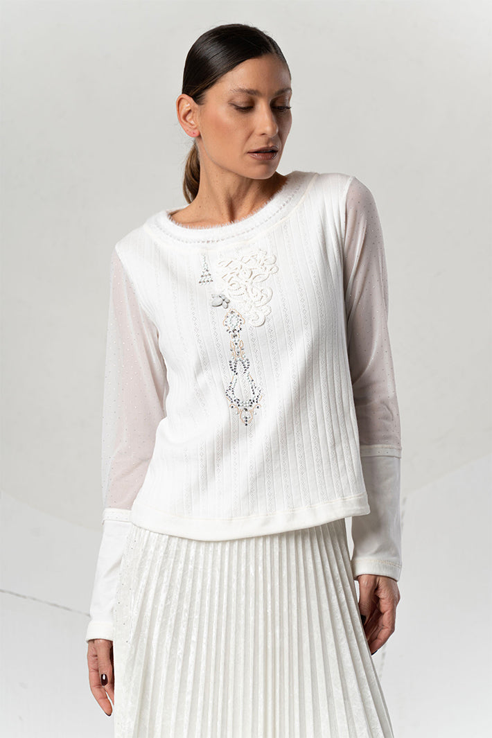 Elisa Cavaletti White Embellished Mesh Sleeeve Jumper ELW265011813 03149