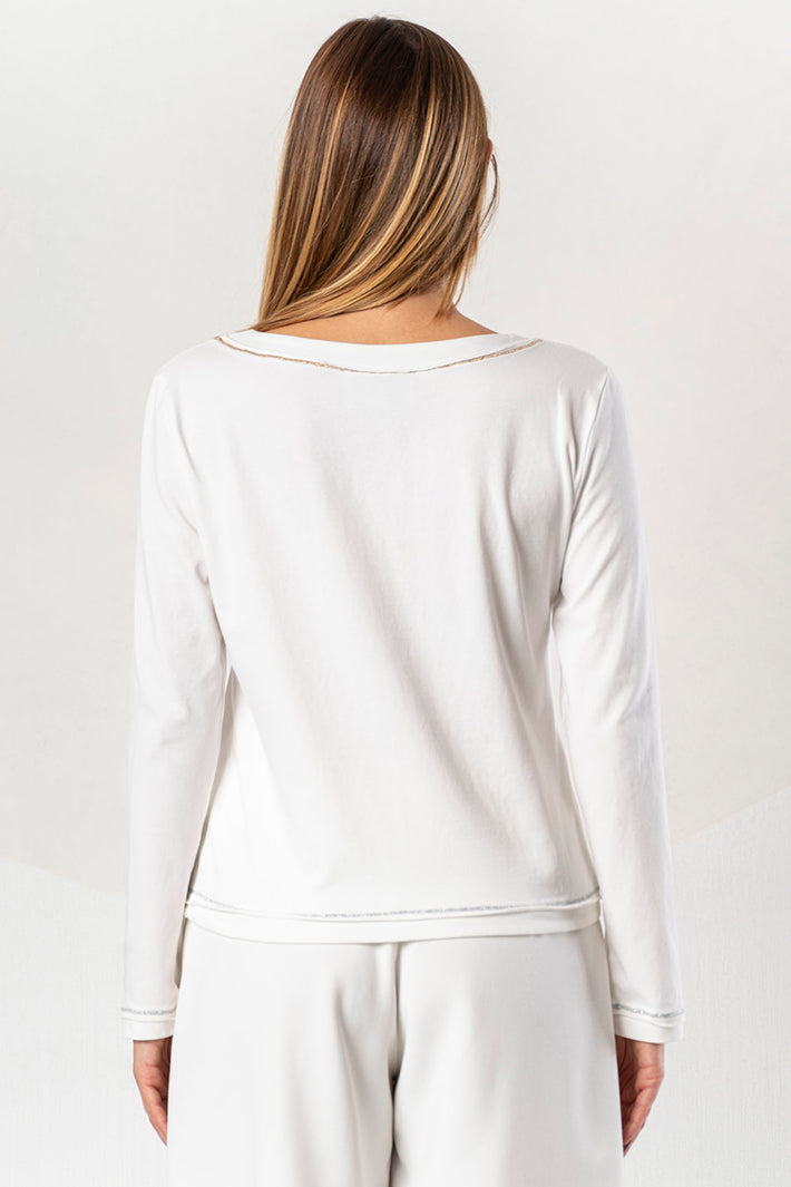 Elisa Cavaletti White Wide V-Neck EC T-Shirt Top ELW265011820 03149