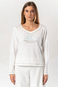 Elisa Cavaletti White Wide V-Neck EC T-Shirt Top ELW265011820 03149