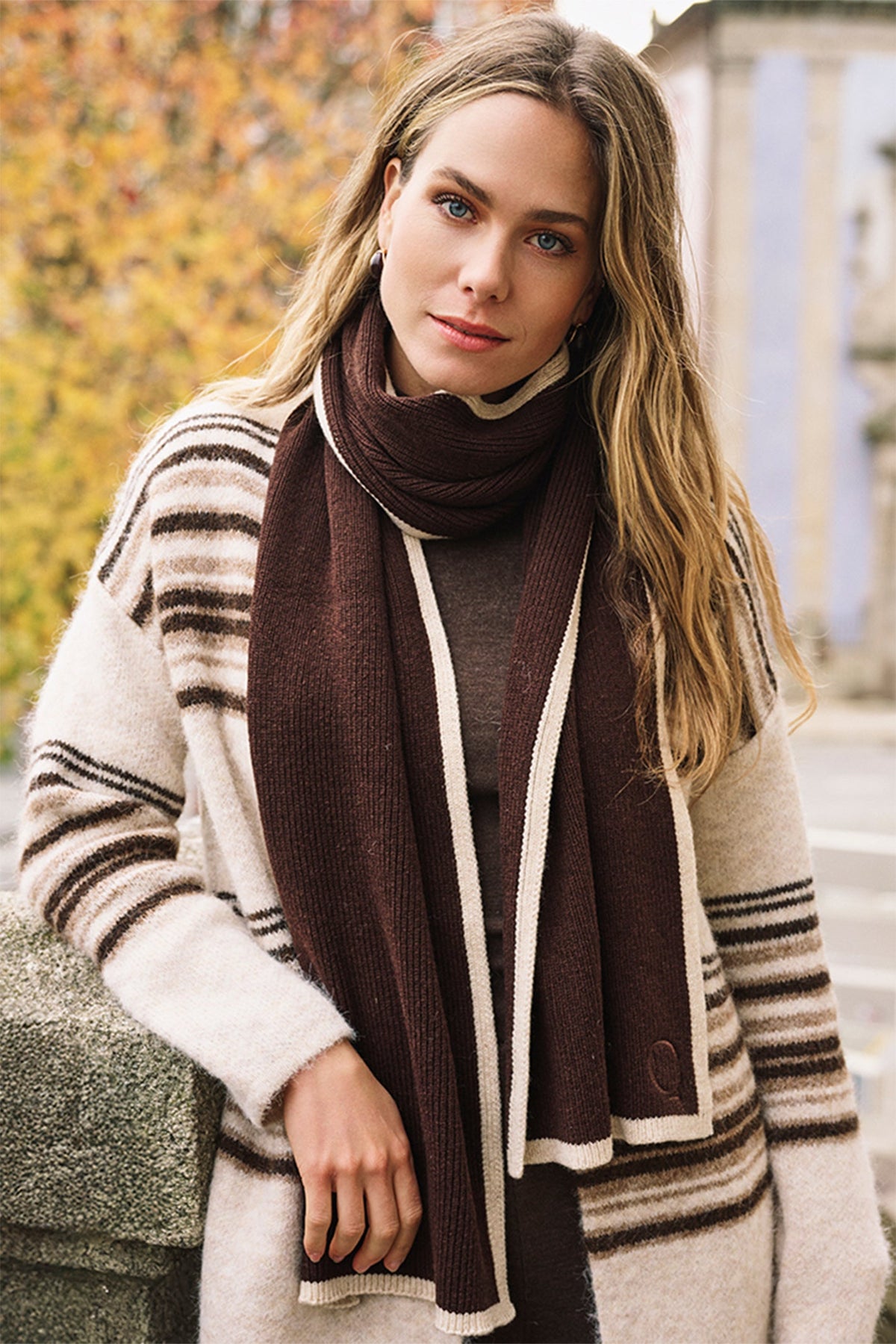 Esqualo 07552 Cacao Brown & Cream Knitted Scarf