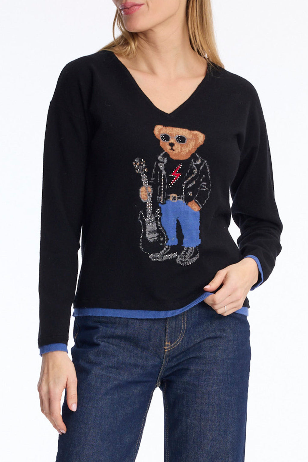 Leo & Ugo AH237 Black Rock Bear V-Neck Jumper
