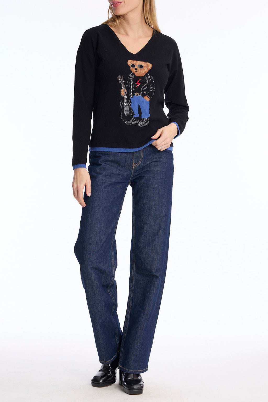 Leo & Ugo AH237 Black Rock Bear V-Neck Jumper