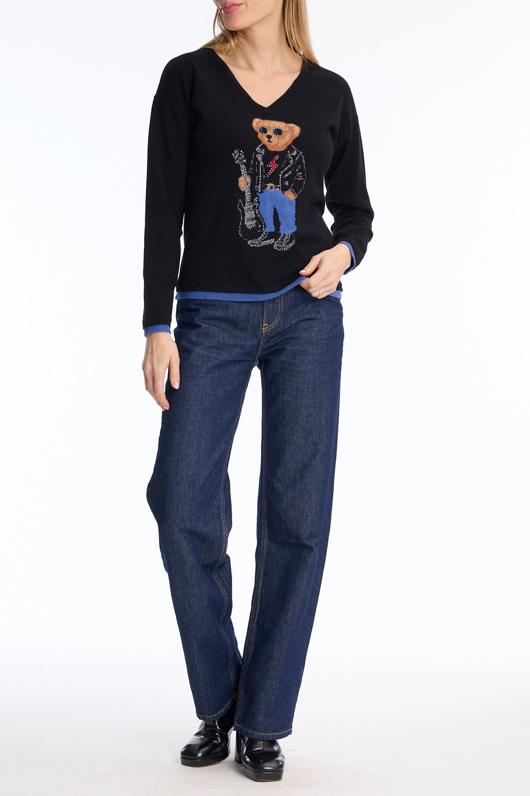Leo & Ugo AH237 Black Rock Bear V-Neck Jumper
