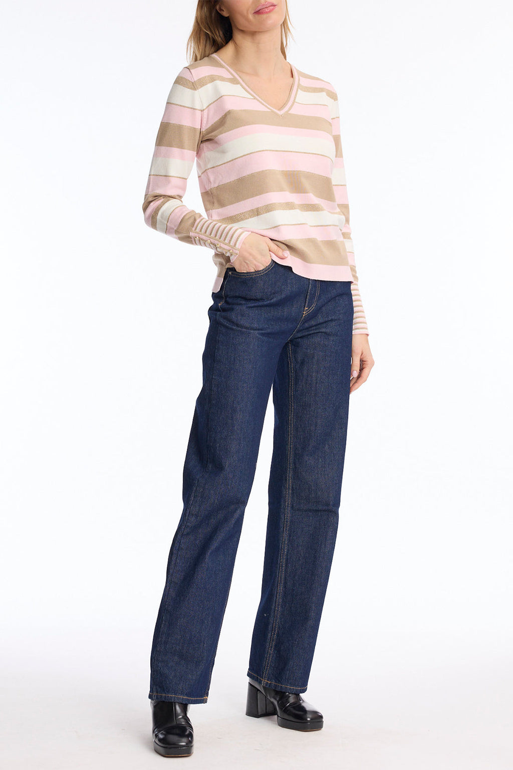 Leo & Ugo BH713 Pink Beige Striped Jumper