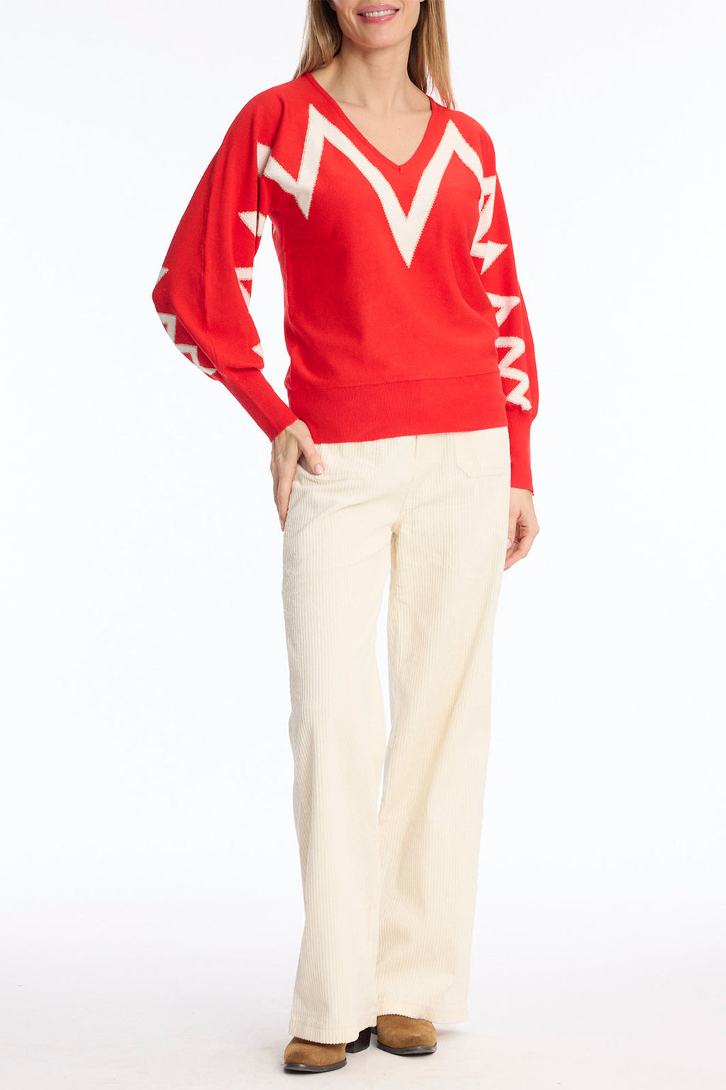 Leo & Ugo BH715 Red V-Neck Jumper
