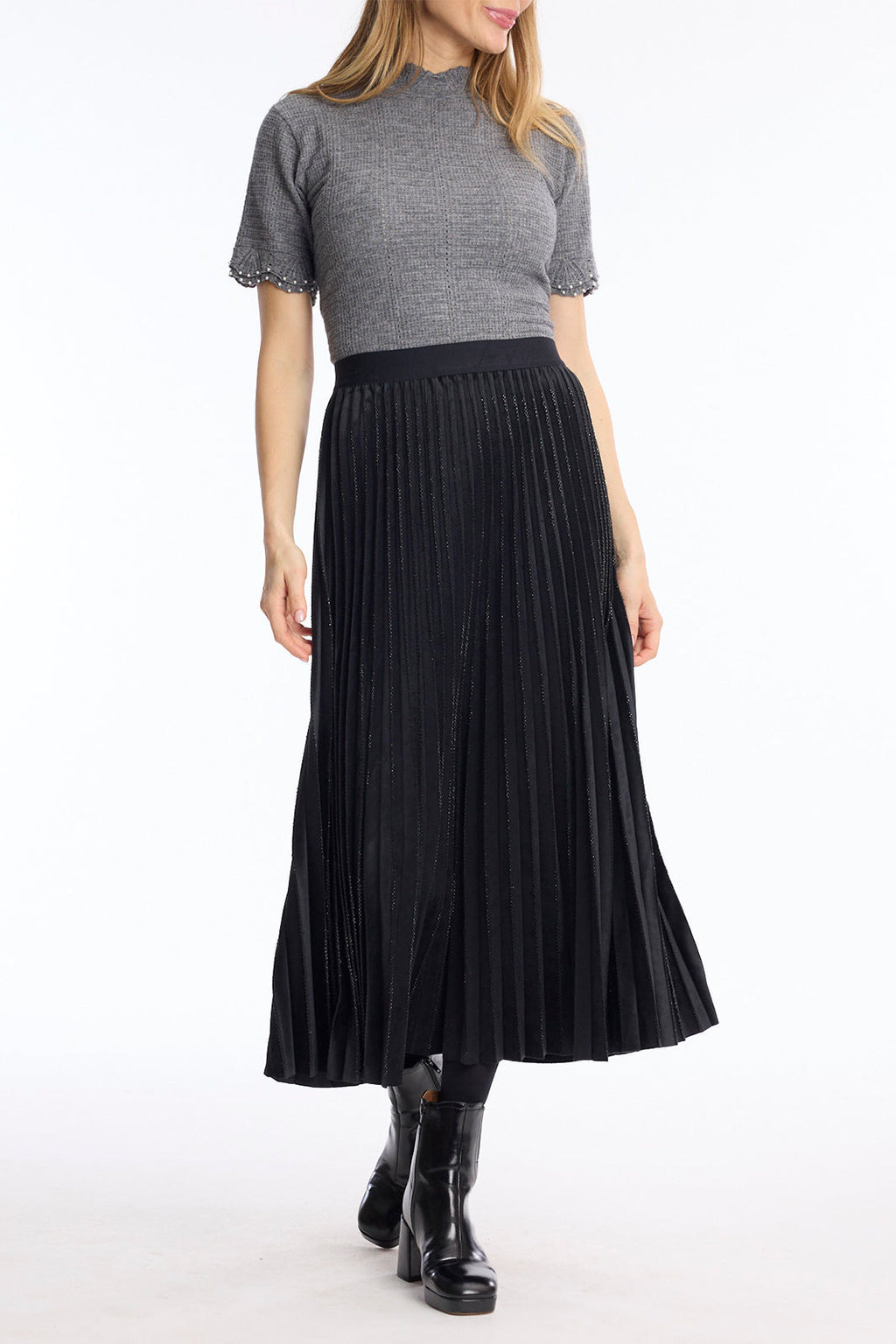 Leo & Ugo KHJ969 Black Gem Pleated Midi Skirt