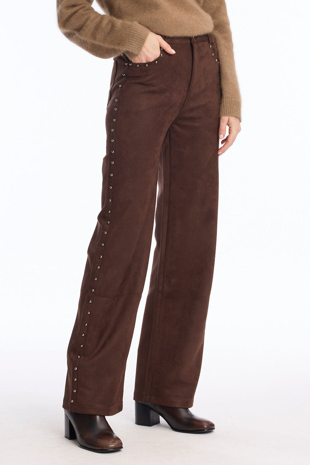 Leo & Ugo LHP811 Brown Faux Suede Trousers