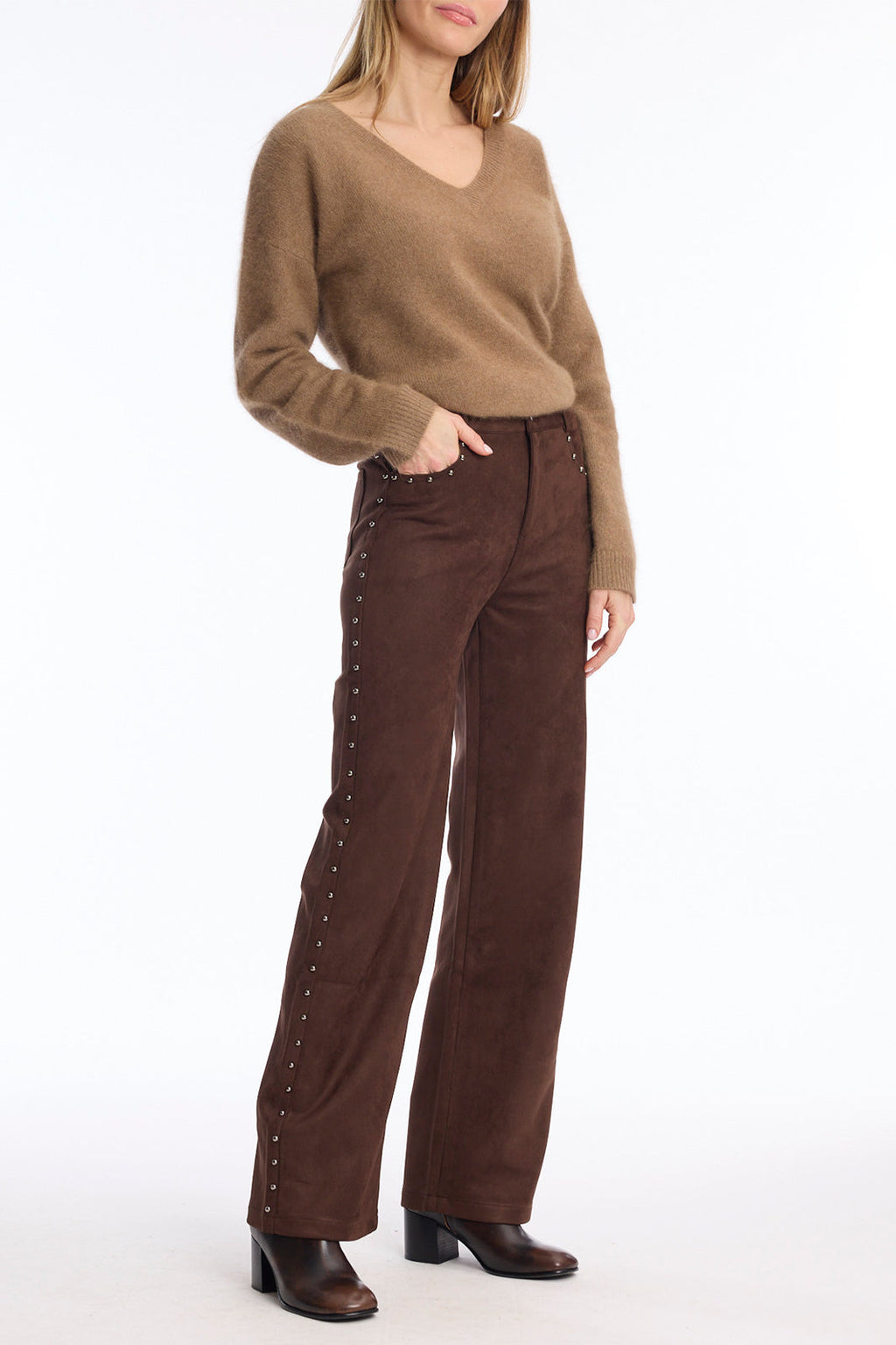 Leo & Ugo LHP811 Brown Faux Suede Trousers