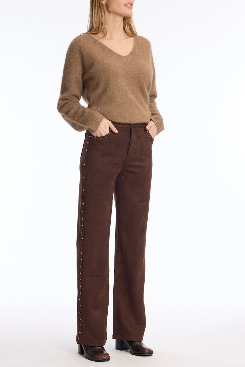Leo & Ugo LHP811 Brown Faux Suede Trousers