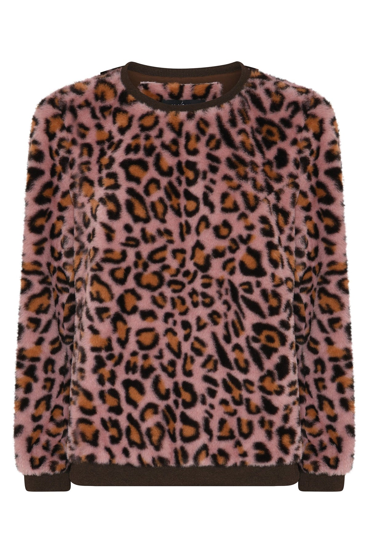 Micha Pink and Brown Leopard Print Faux Fur Jumper 184-112 85072