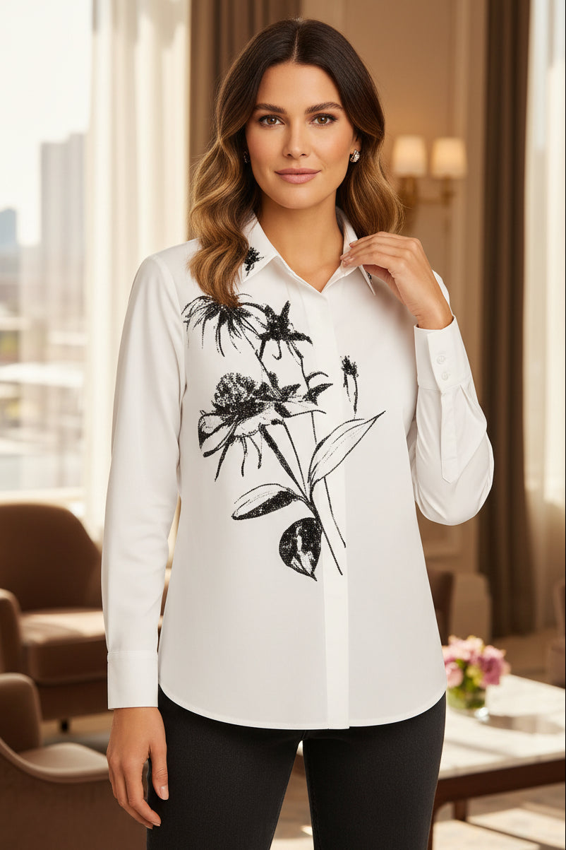 Orly 262291 White Black Jewel Embellished Shirt