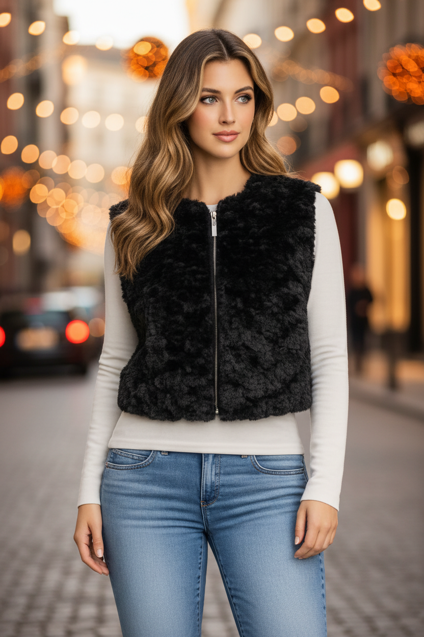 Orly 262117 Black Super Soft Faux Fur Gilet