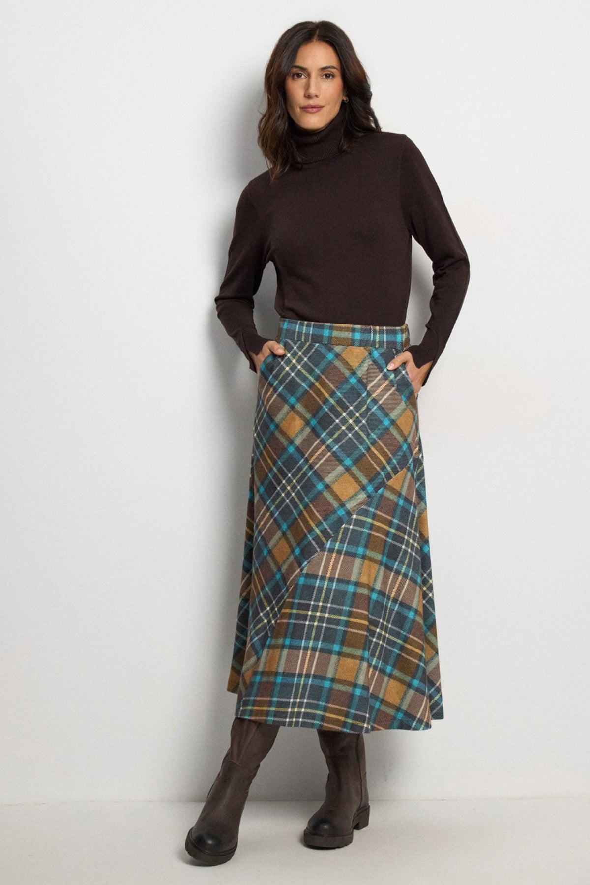 Tinta Ivoria Blue Tartan Check Midi Skirt