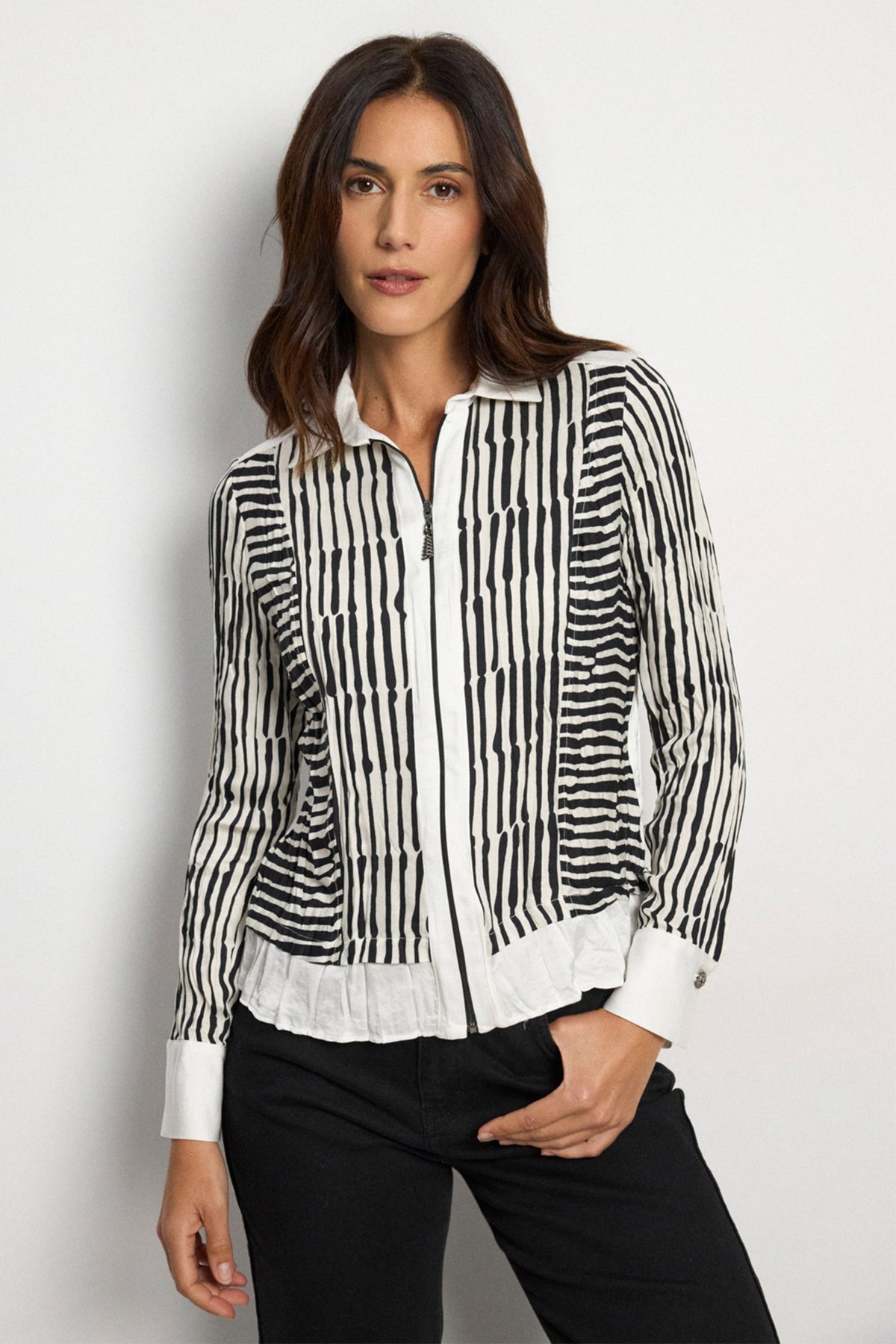 Tinta Leonila Black White Print Zip Front Shirt