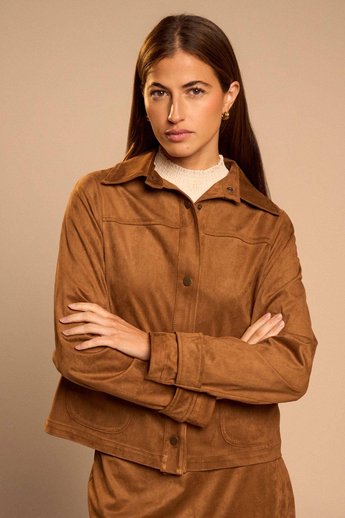 Tinta Naila Camel Brown Faux Suede Shirt Jacket