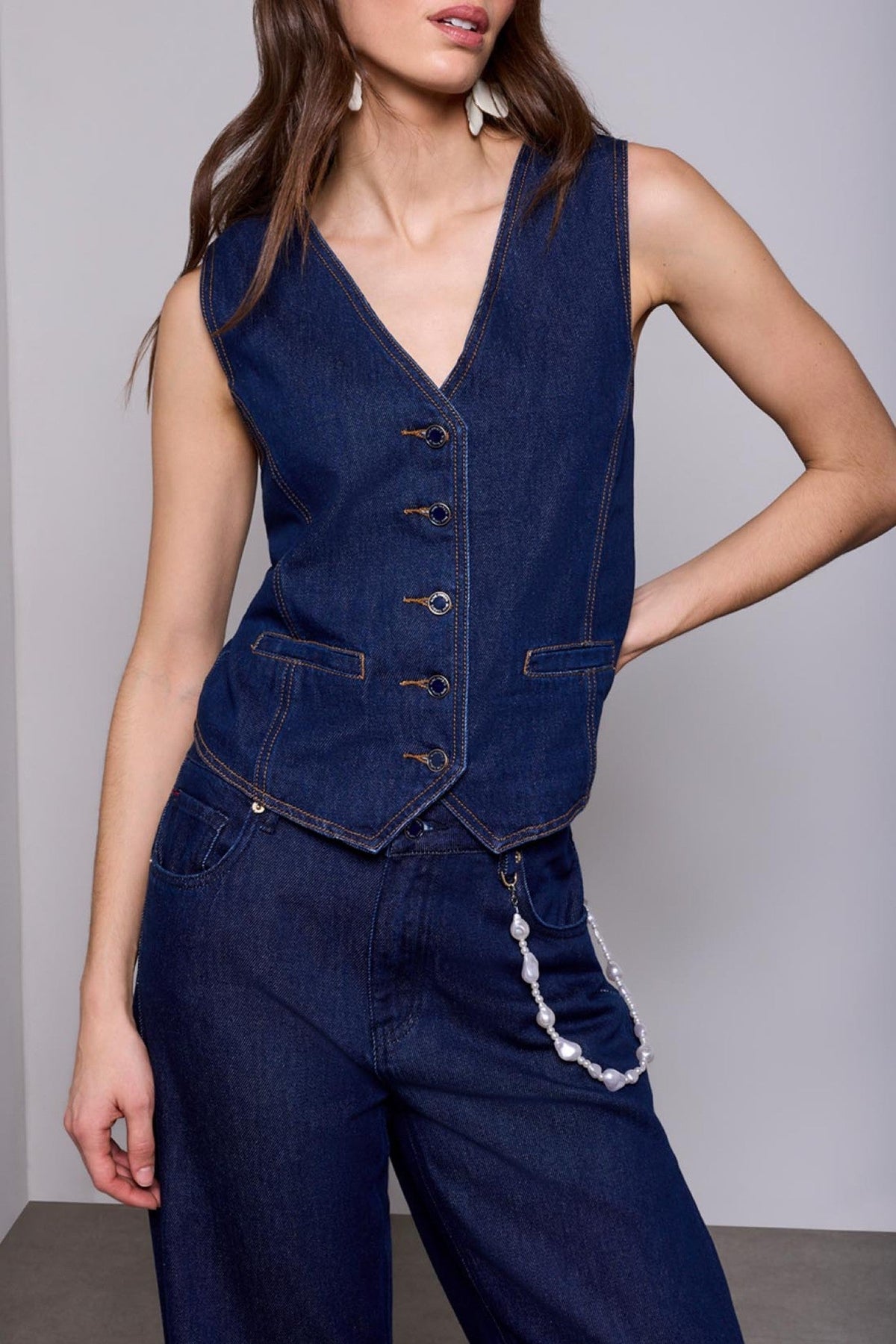 Tribal After Midnight Blue Tailored Denim Waistcoat 6270O-1122