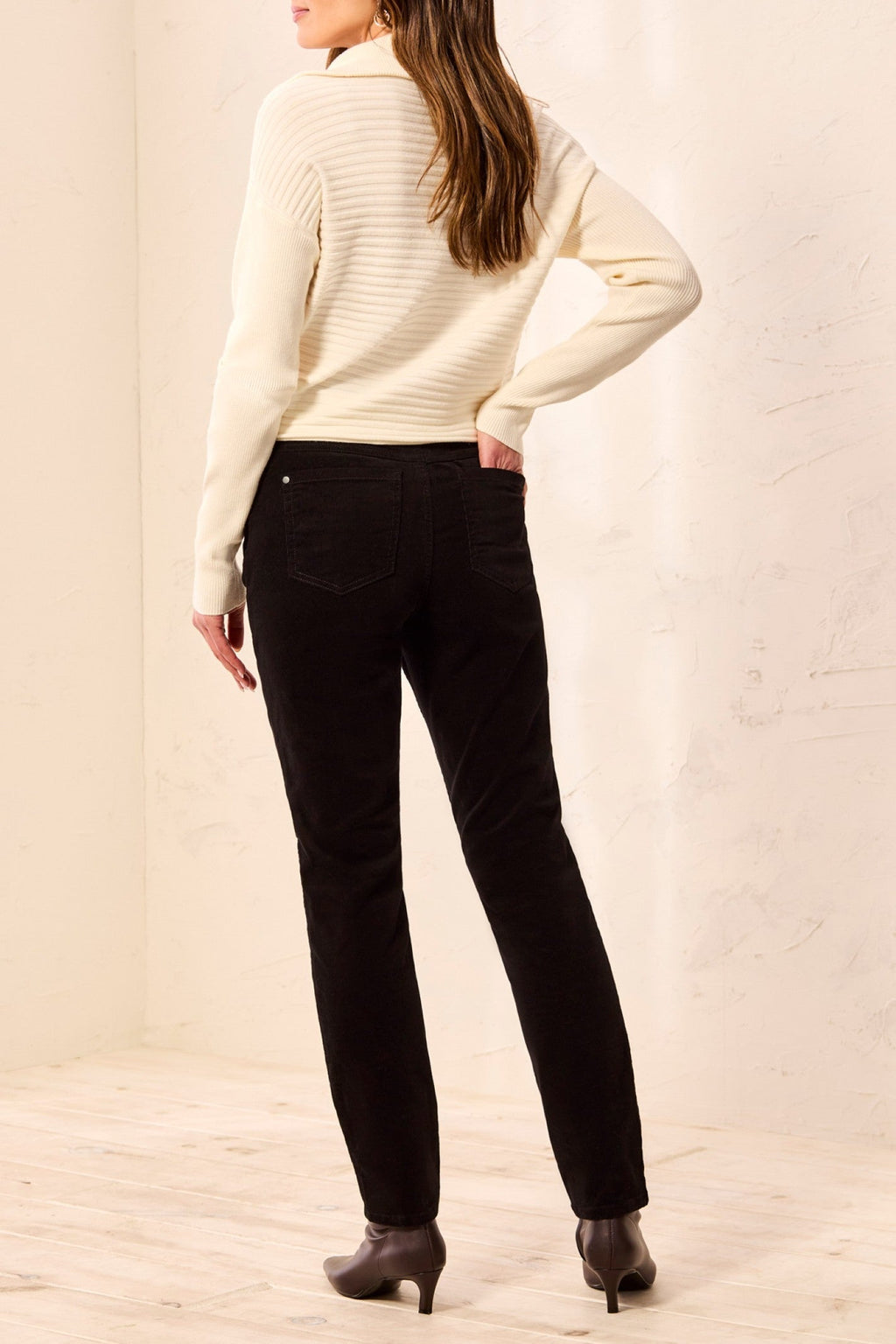 Tribal Audrey Black Slim Leg Cord Trousers 5580O-4989