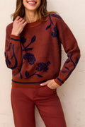 Tribal Cedar Brown & Navy Crew Neck Jumper 3151O-8485