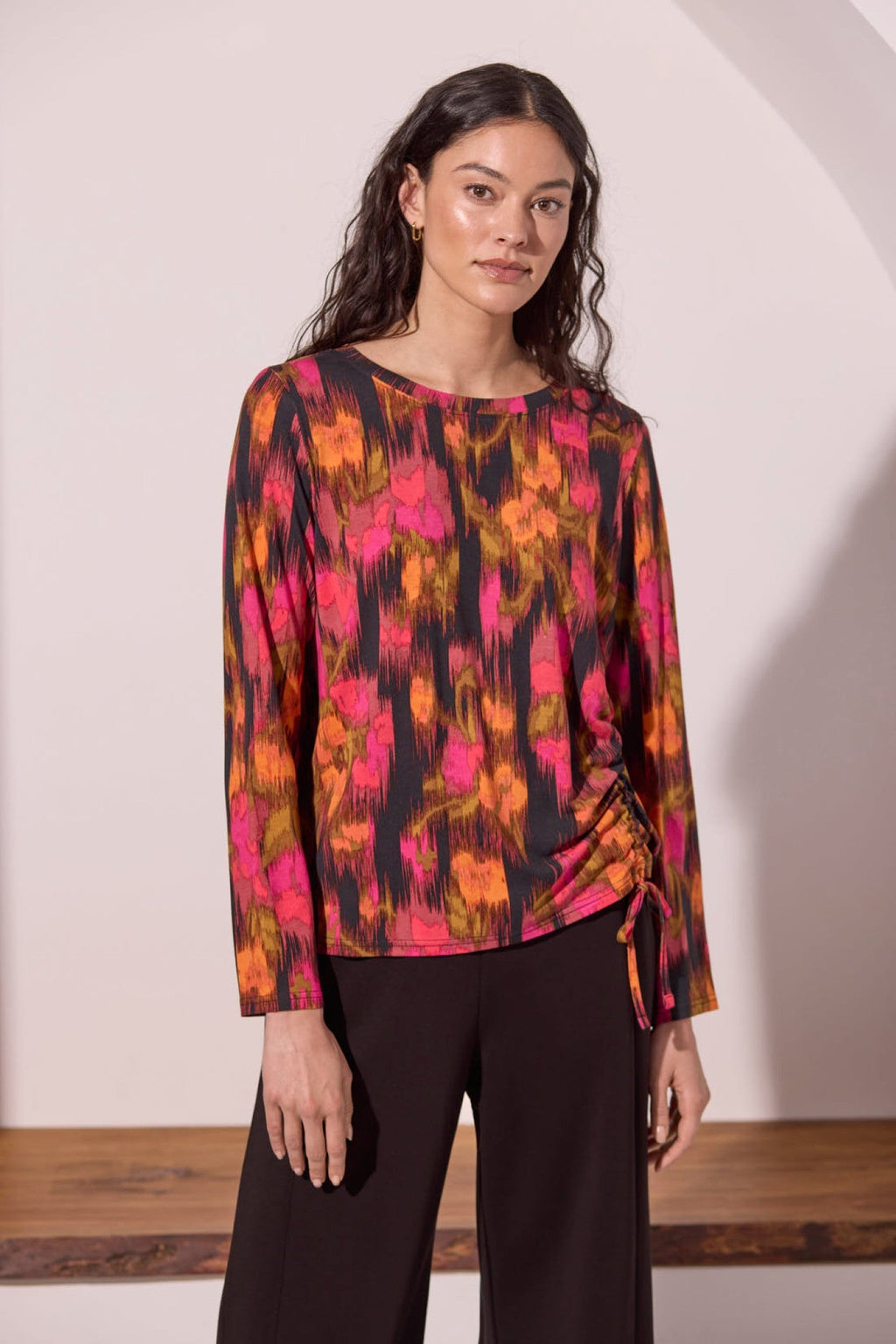 Tribal Cedar Pink Multicolour Abstract Ruched Top 3168O-3457