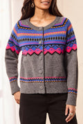 Tribal Charcoal & Cobalt Grey Crew Neck Ikat Cardigan 2312O-3814