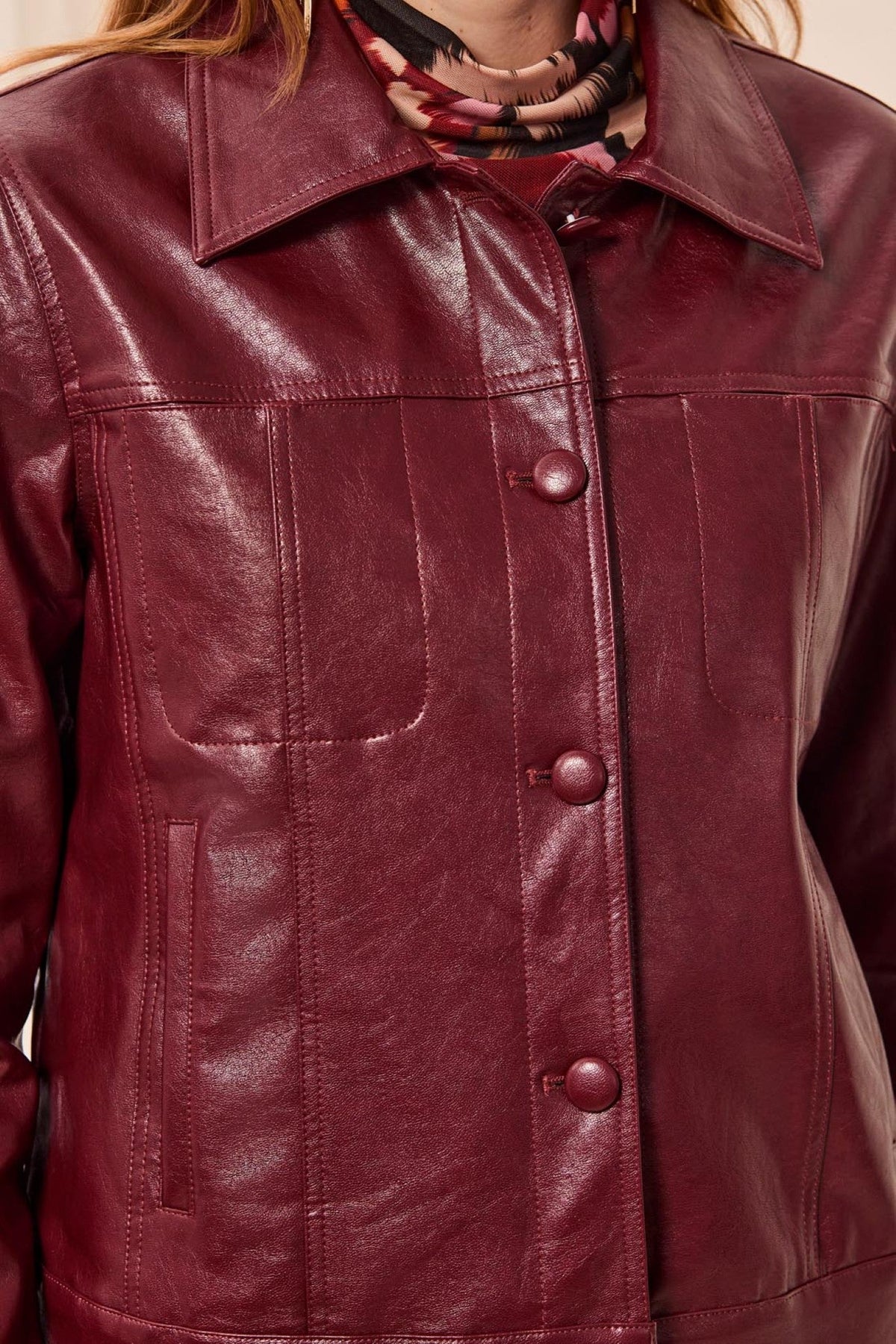 Tribal Cherry Lacquer Red Faux Leather Jacket 5921O-5604