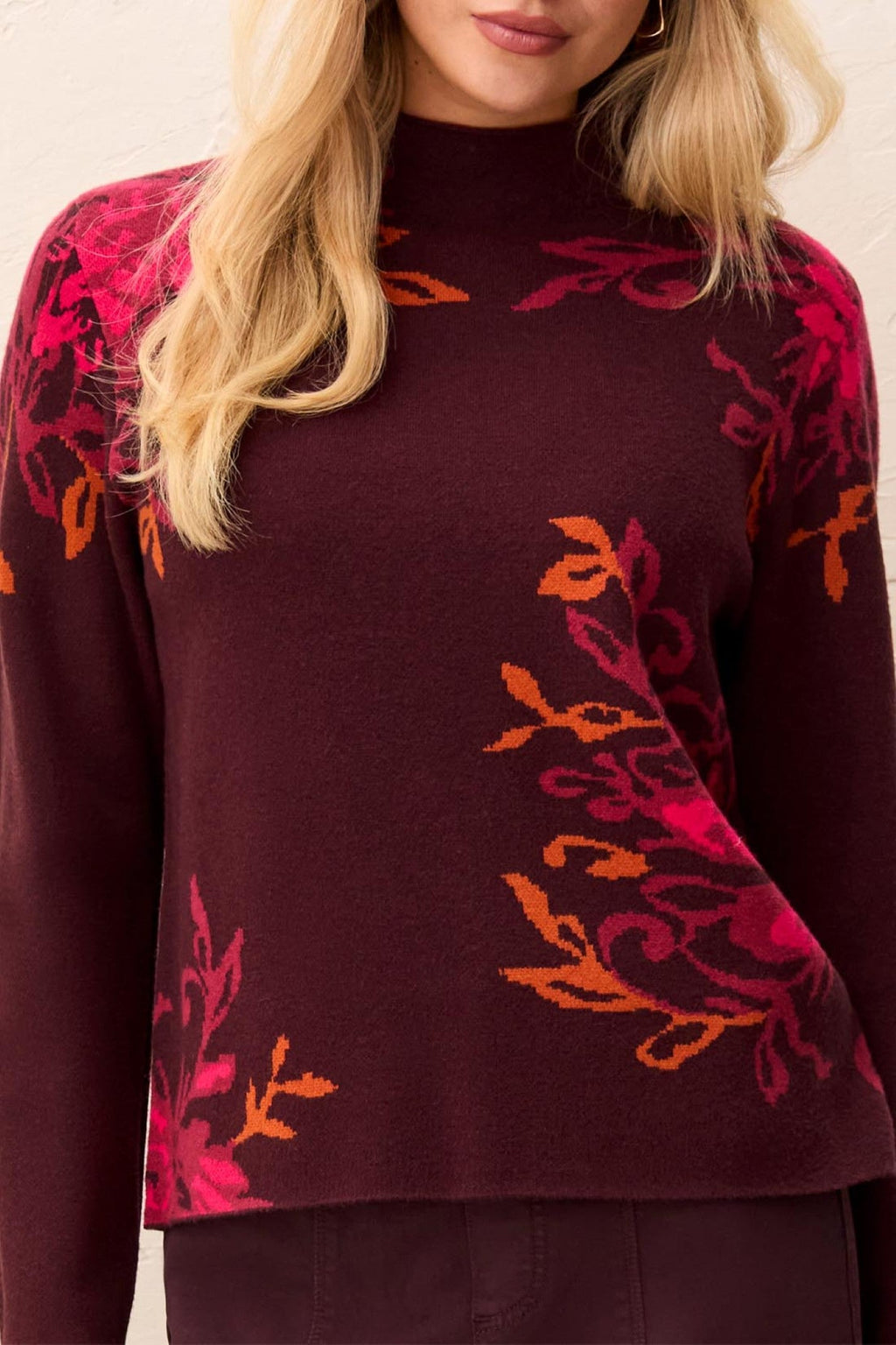 Tribal Fudge Red Filagree Funnel Neck Jumper 3227O-8012