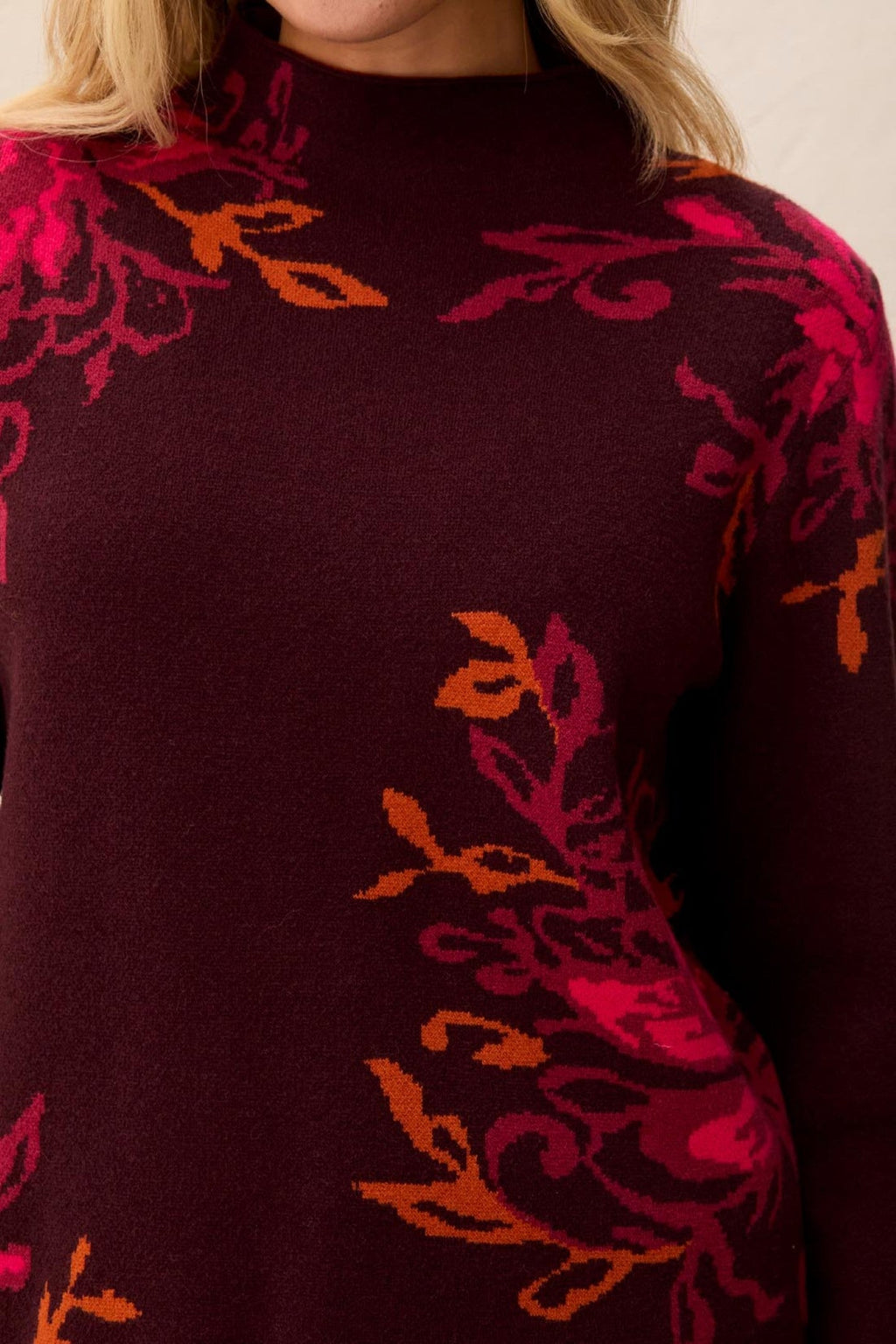 Tribal Fudge Red Filagree Funnel Neck Jumper 3227O-8012
