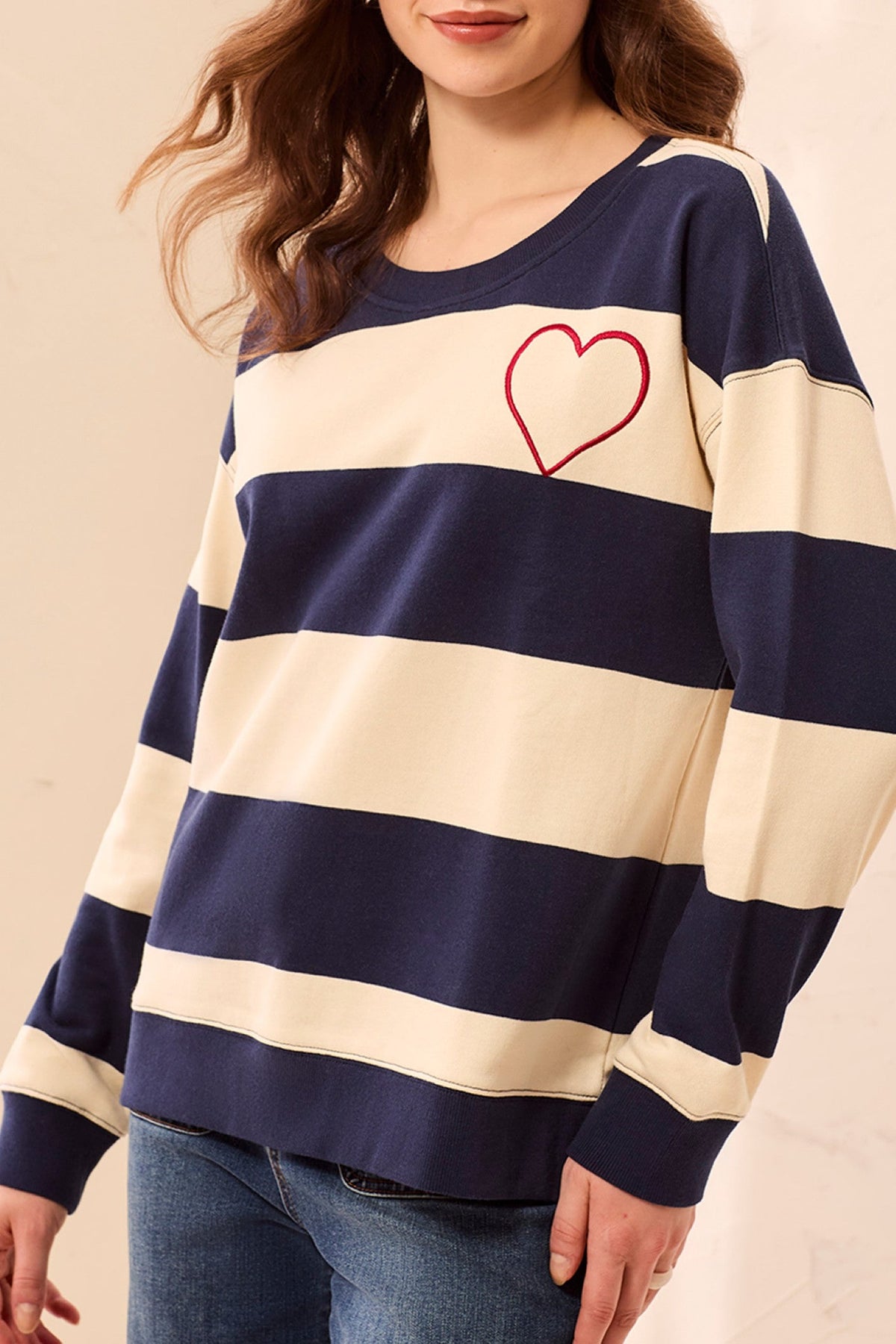 Tribal Jet Blue Navy Combo Stripe Crew Neck Jumper 3275O-8509