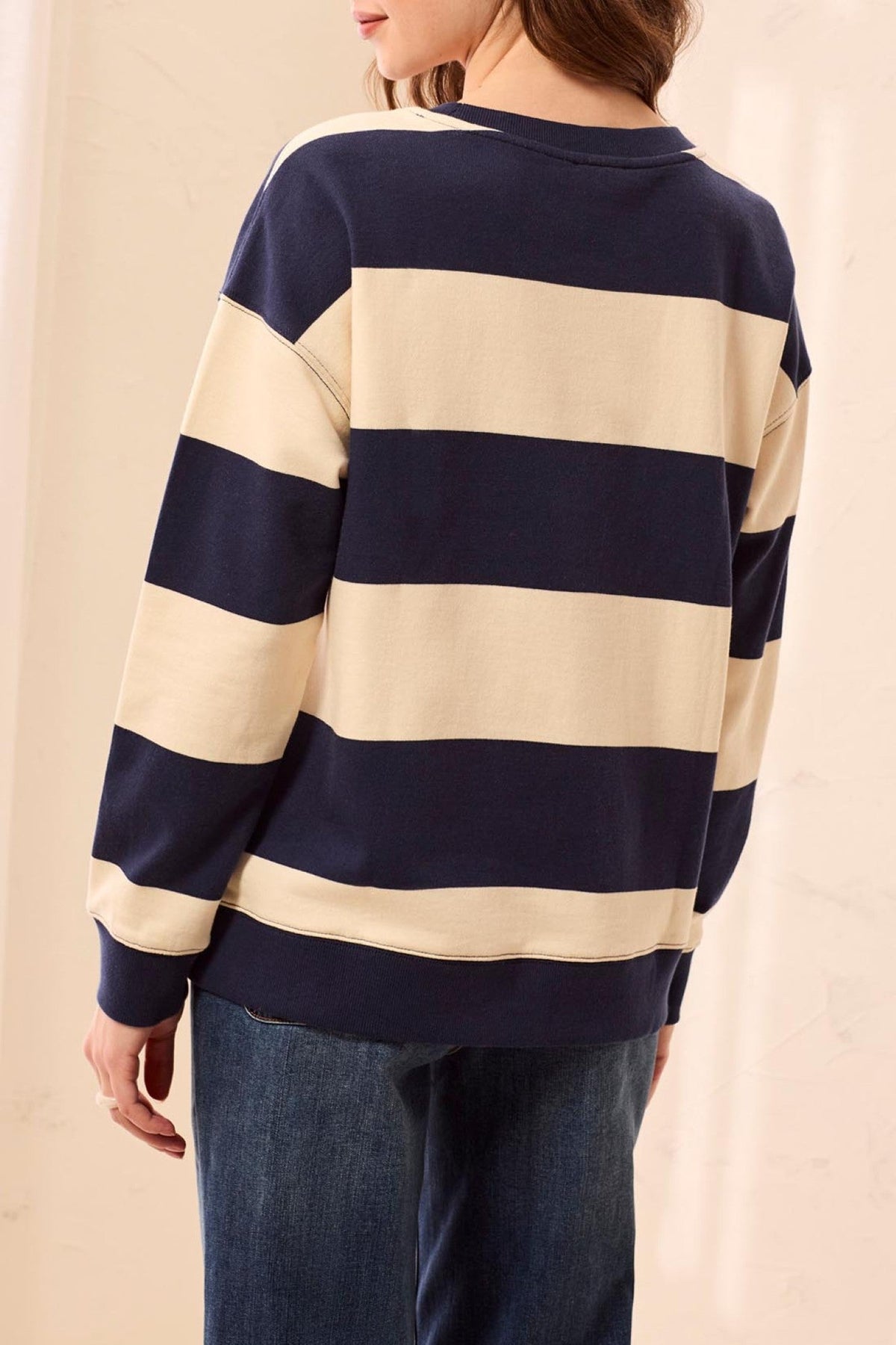 Tribal Jet Blue Navy Combo Stripe Crew Neck Jumper 3275O-8509