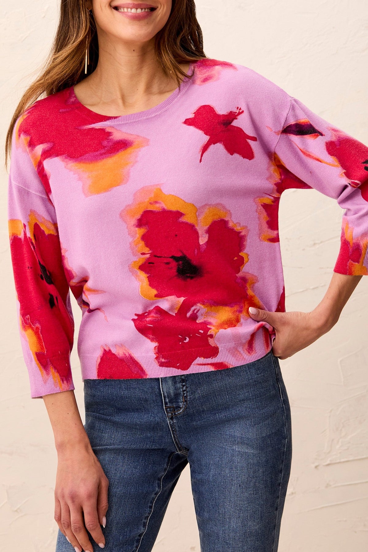 Tribal Lilac Pansy Purple Soft Yarn Crew Neck Jumper 2175O-8169